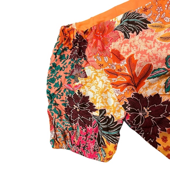 LOFT Women Medium‎ Coral Orange Pink Floral Tropical Vacation Summer Blouse Top - Picture 4 of 11